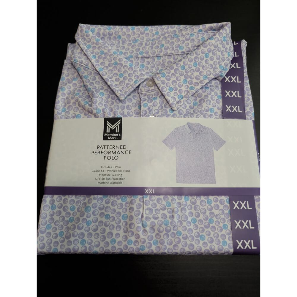 Men's Patterned Performance Polo Purple Blue Size XXL